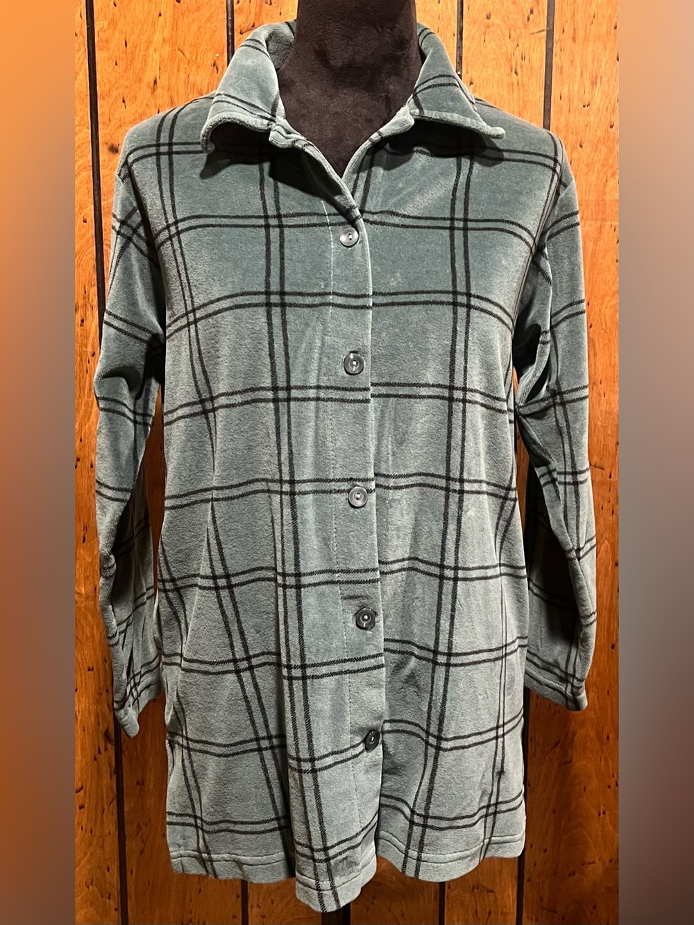 Jason Maxwell size S Plaid Button-Front Velour like Women's Shirt Jacket